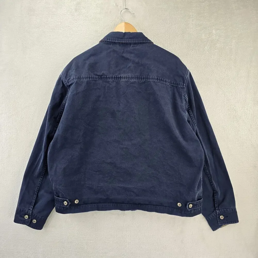Vintage Polo Ralph Lauren Harrington Jacket Mens XL Navy Blue Plaid Collar 90s